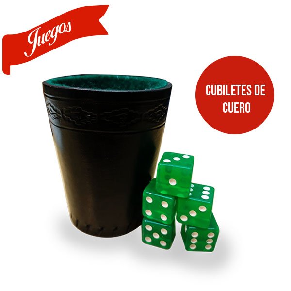 SET CUBILETE DE CUERO+5 DADOS -CUE001L