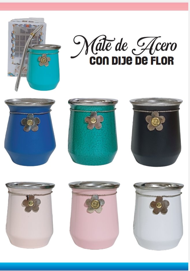 MAT060FA MATE DE ACERO C/DIJE ALPACA FLOR