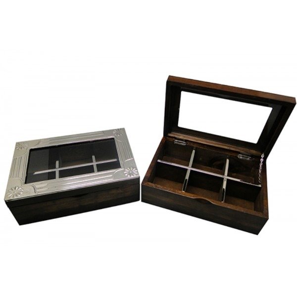 CAJA DE TE X6 MADERA C/ALPACA C/S VIDRIO-MAD713