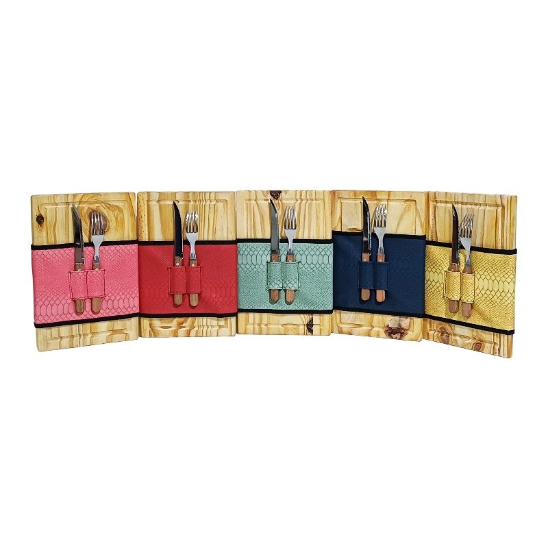 CUE127 PORTA PLATO ECOCUERO INCLUYE CUBIERTOS - Imagen 2