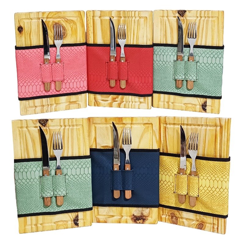 CUE127 PORTA PLATO ECOCUERO INCLUYE CUBIERTOS