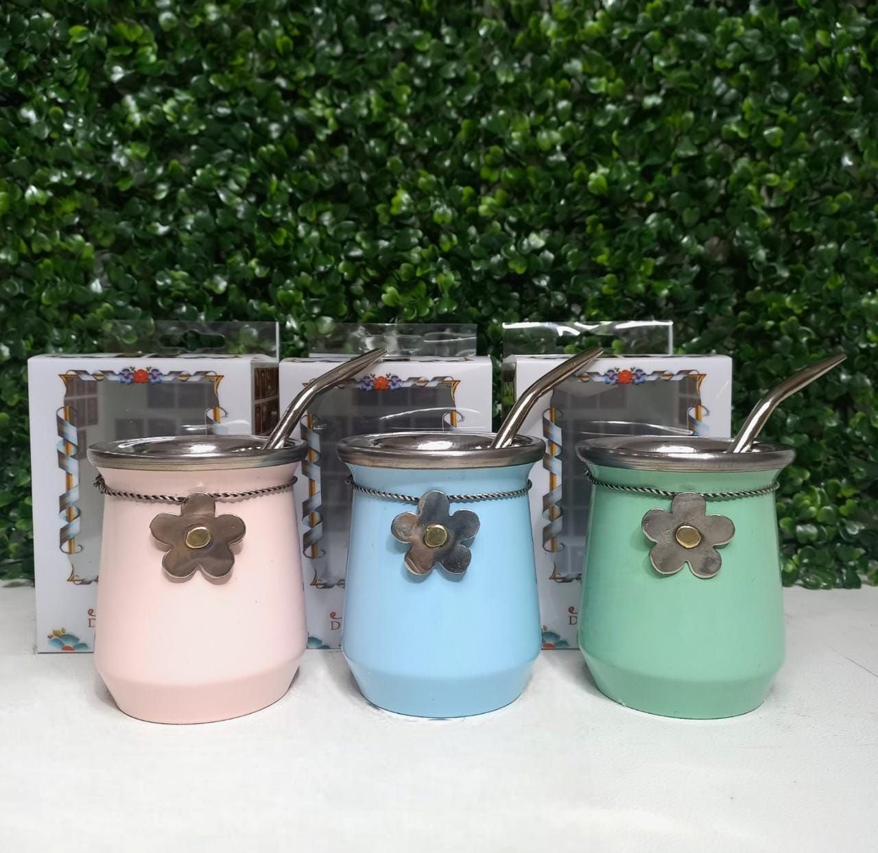 SET DE MATE ACERO CON DIJE FLOR+CAJA+BOM-SET060F