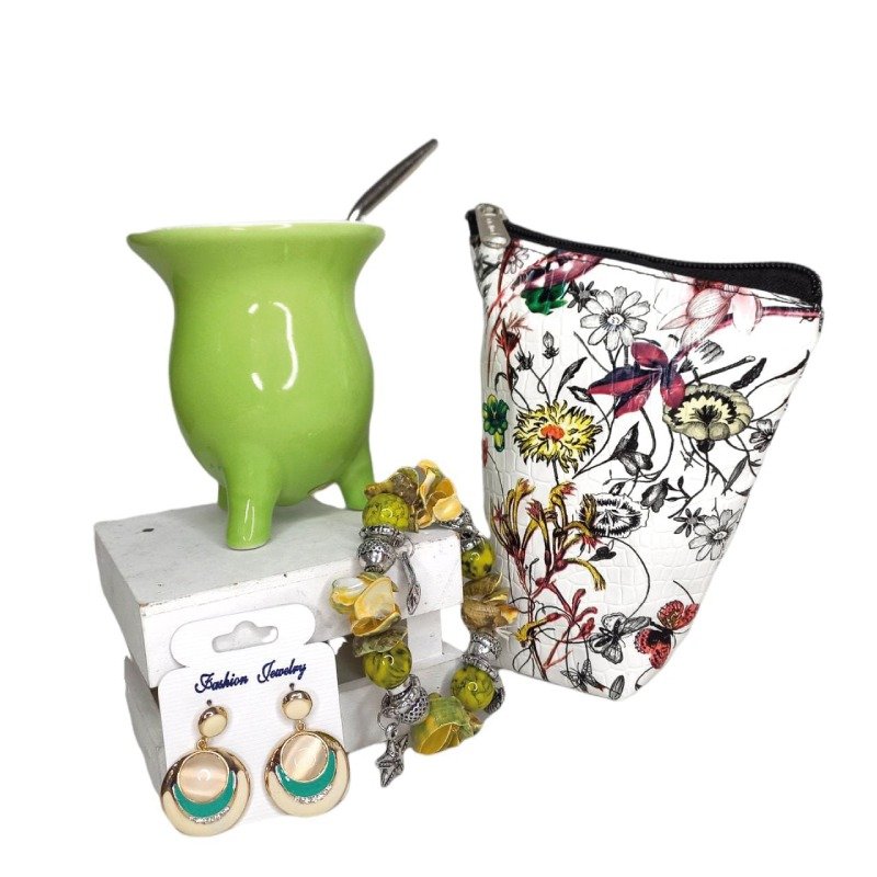 MATE DE CERAMICA + ARITOS + YERBERA PROM116