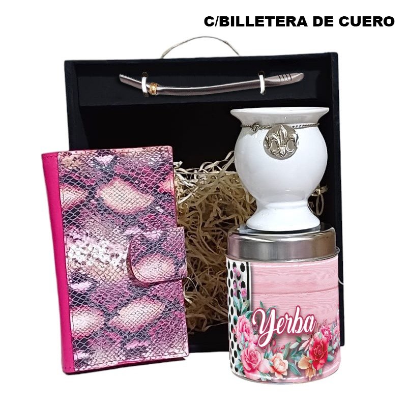 SET DE MATE-CERÁMICA-BILLETERA DE CUERO-SET2066G