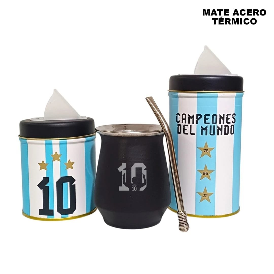 SET DE MATE MAT060E GRABADO C/LATAS MESSI SET404V