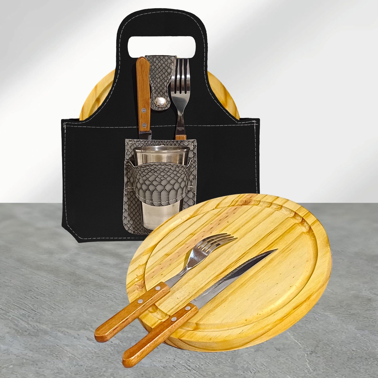 SET DE ASADO X1-PLATO REDONDO C/VASO Y CUBIERTOS-CUE461GR
