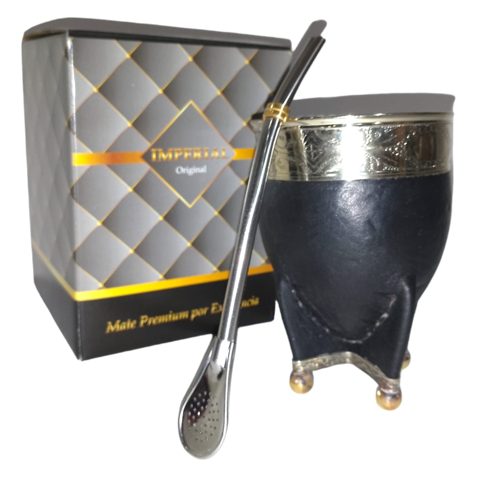SET DE MATE IMPERIAL CON VIROLA DE ALPACA EN CAJA Y BOMBILLA SET091I - Imagen 2