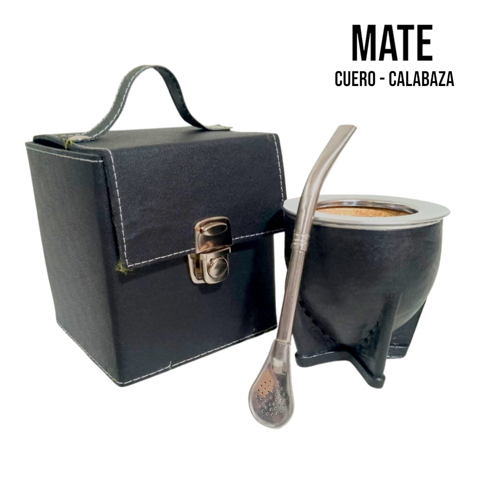 SET DE MATE CON VIROLA DE ACERO CON CAJA Y BOMBILLA SET092C