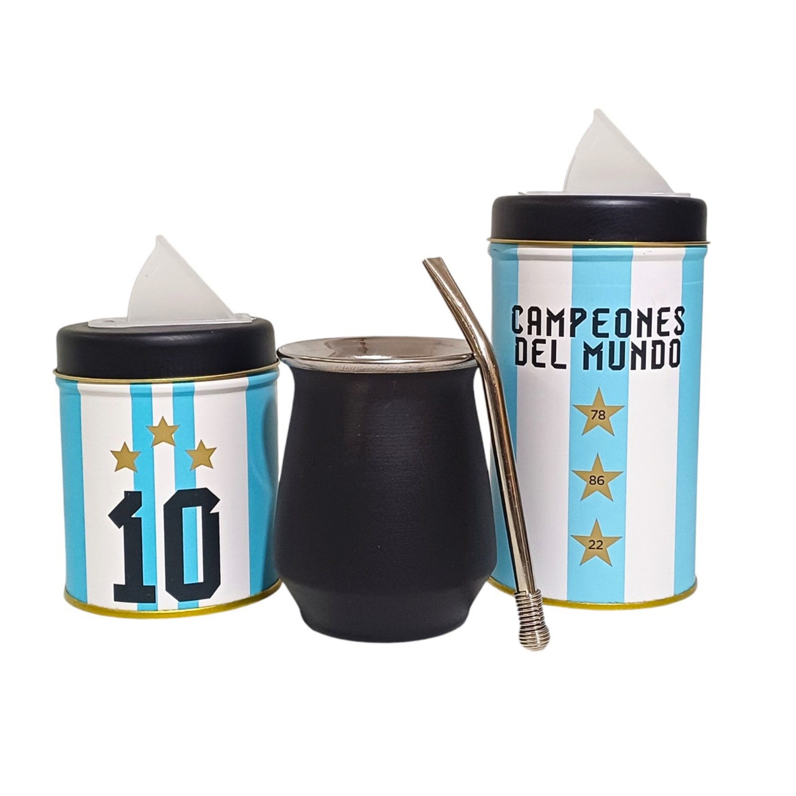 SET DE MATE ACERO C/LATAS DE MESSI Y BOMBILLA SET404EL - Imagen 2