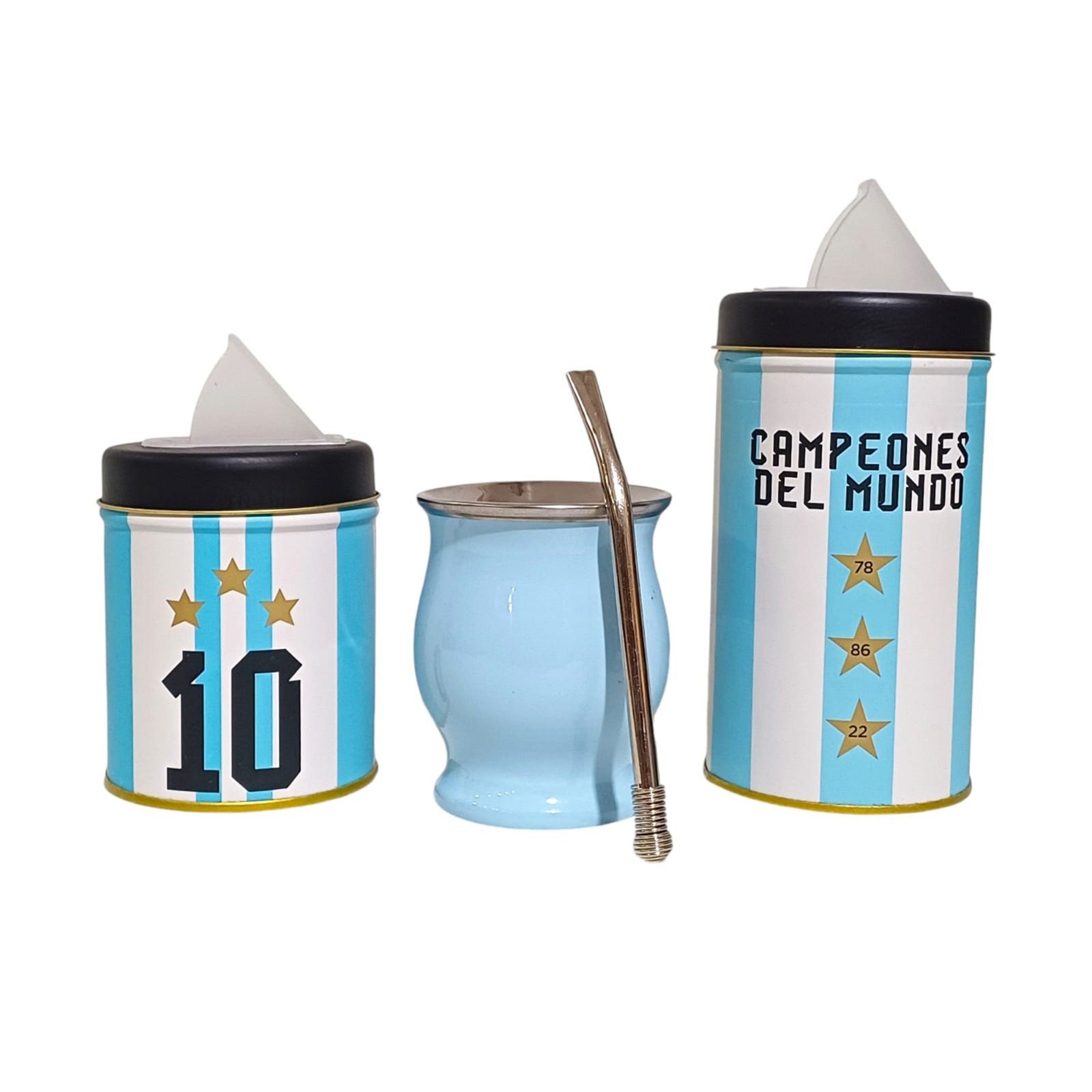 SET DE MATE ACERO C/LATAS DE MESSI Y BOMBILLA SET404S - Imagen 2
