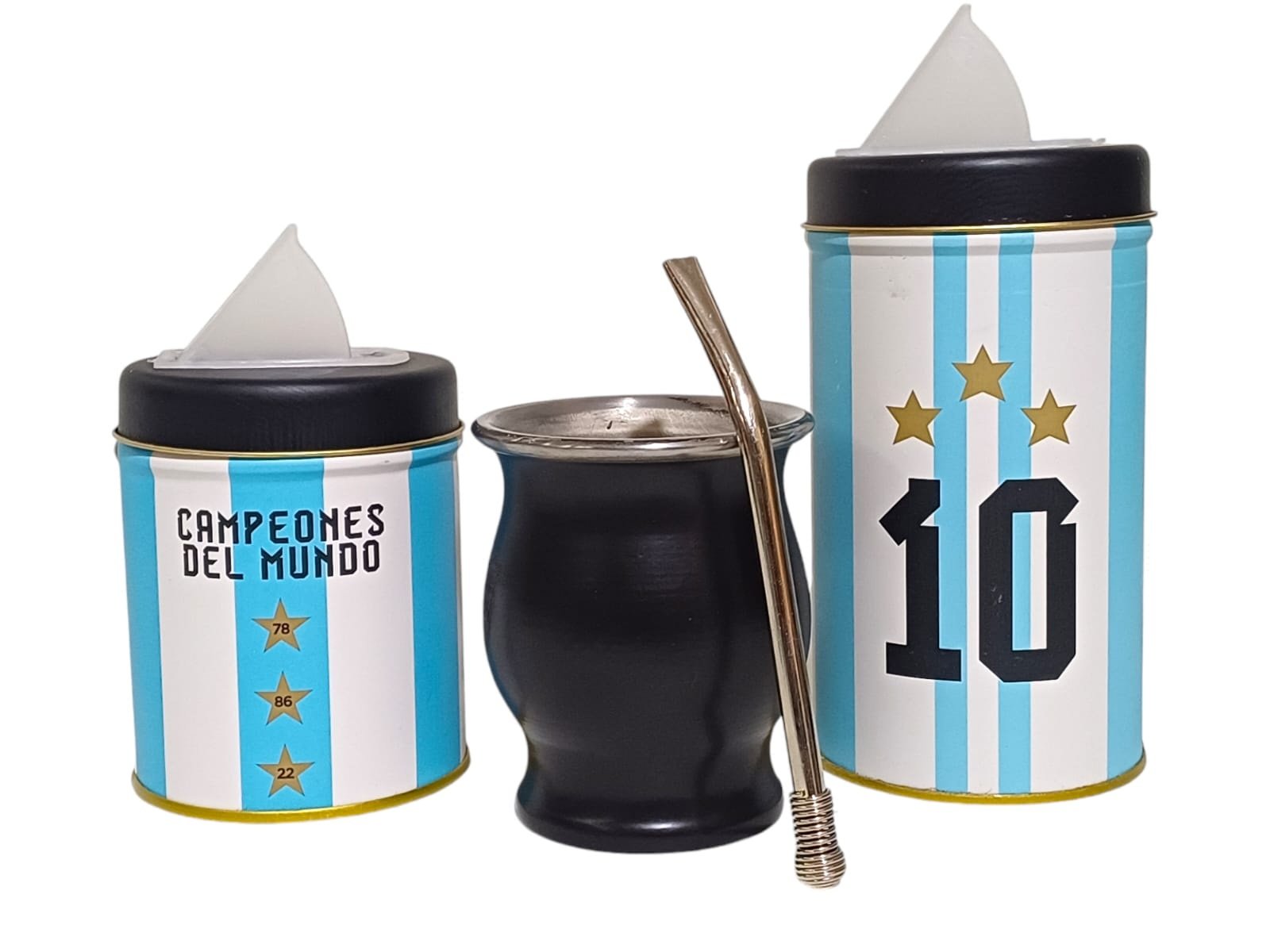 SET DE MATE ACERO C/LATAS DE MESSI Y BOMBILLA SET404L - Imagen 2