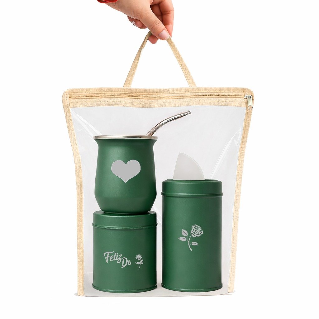 SET DE MATE ACERO+SET DE LATAS+BOM y bolsa de crista +grabado SET403GR