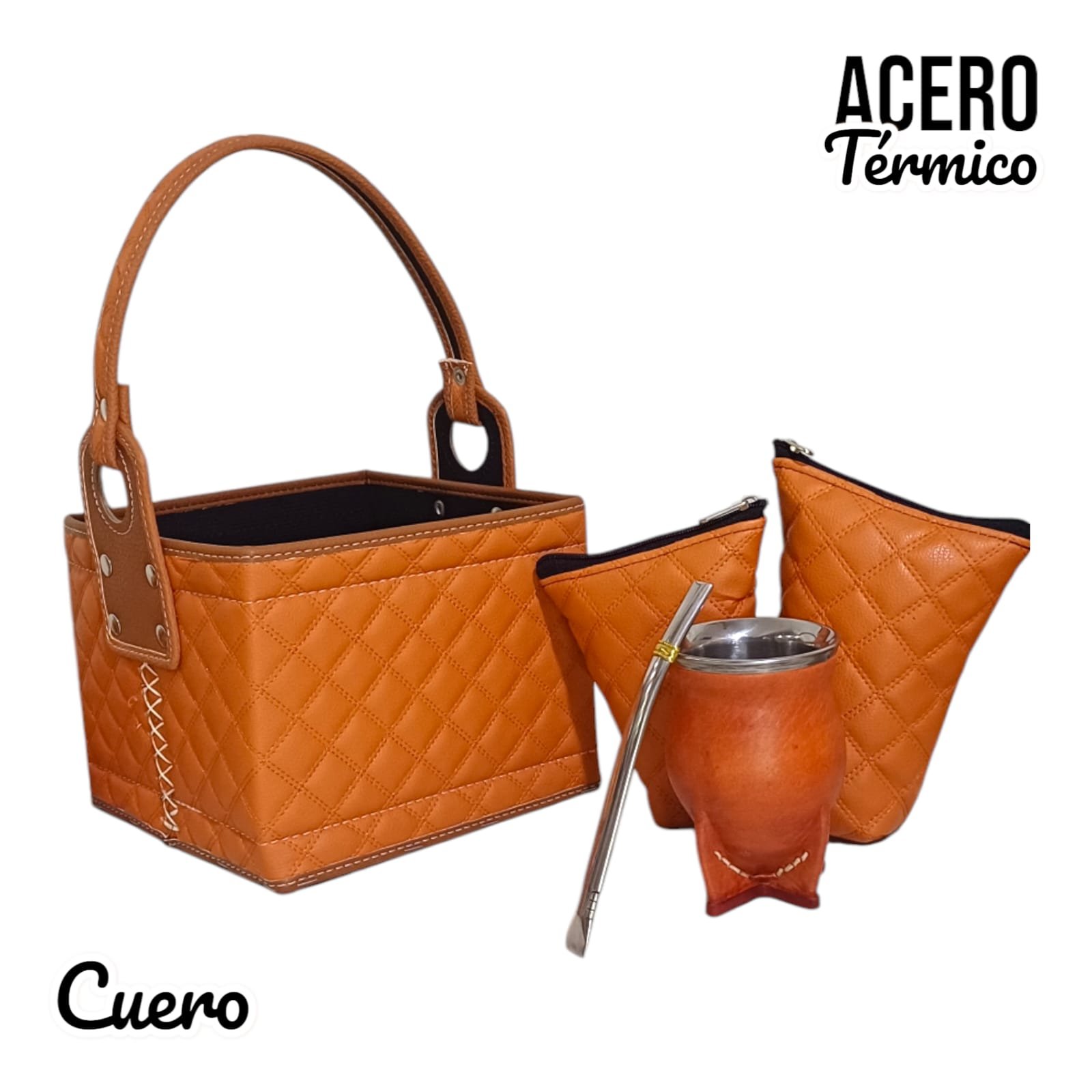 SET DE MATE INTERIOR TERMICO FORRADO EN CUERO SET213U