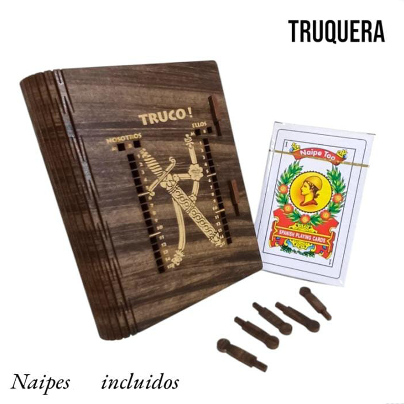 TRUQUERA GRABADA LASER INCLUYE  NAIPES MAD321