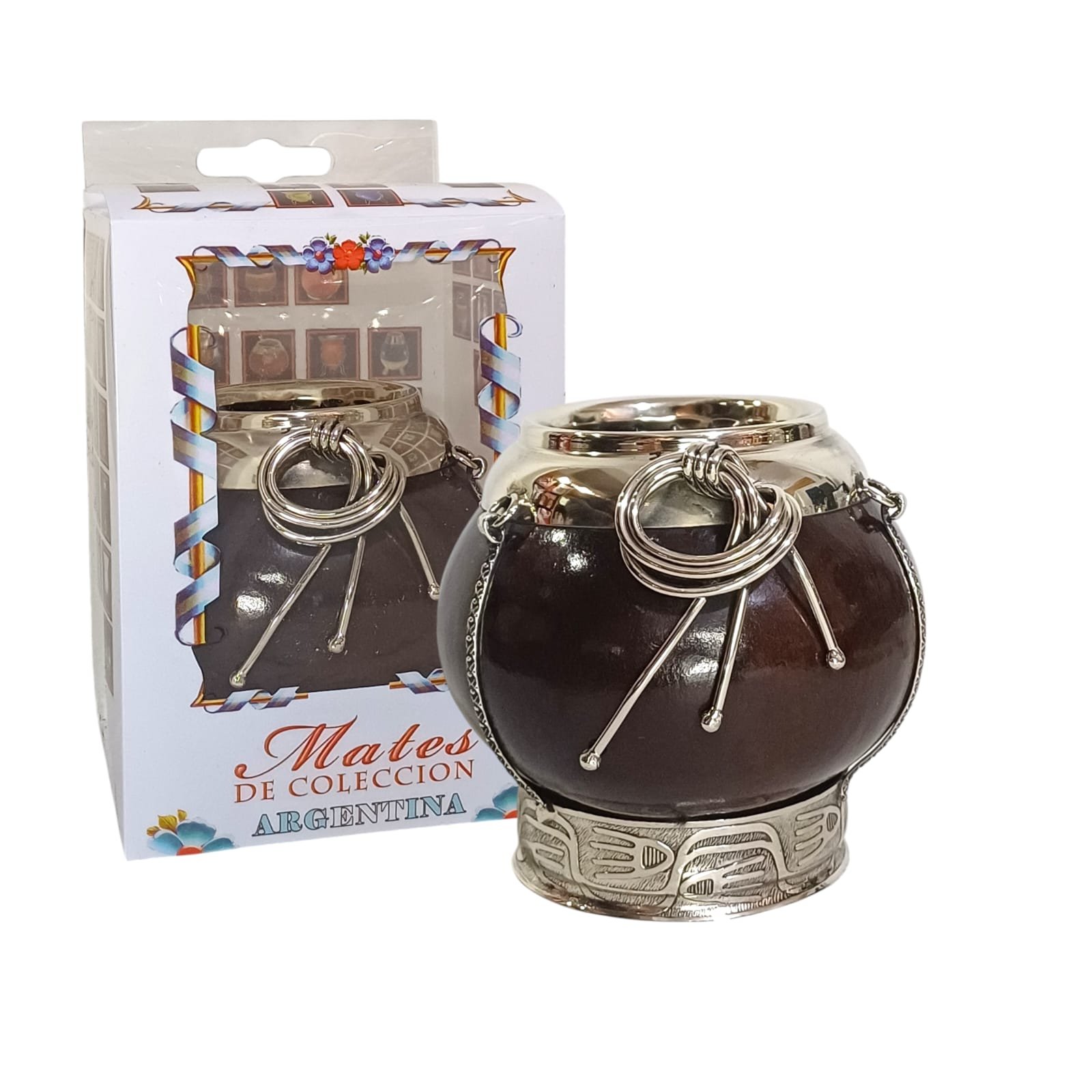 MATE CALABAZA C/ALPACA DISEÑO BOLEADORAS EN CAJA MAT242C - Imagen 2