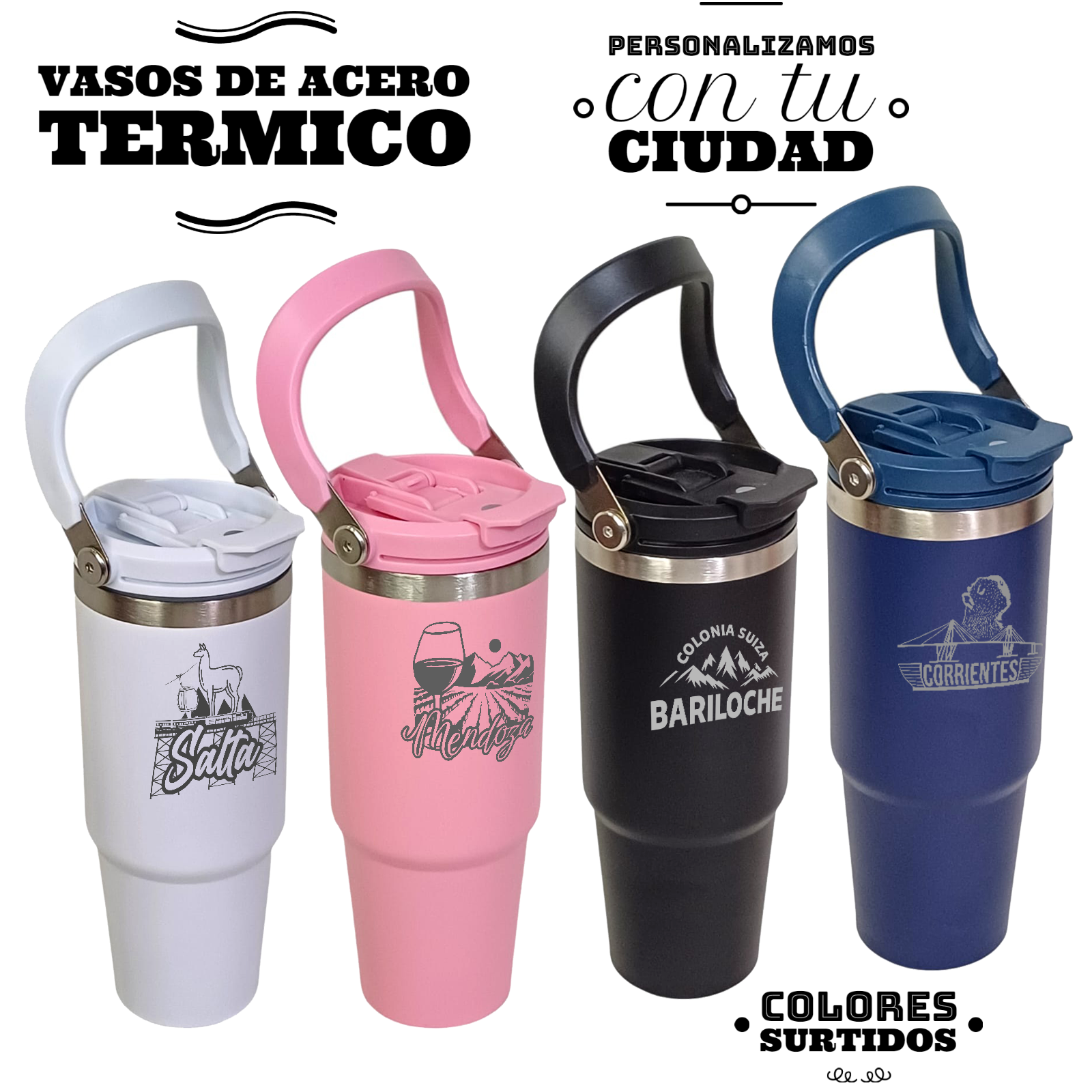 VASO TERMICO DOBLE BOQUILLA CON MANIJA 900ml - MAT153P