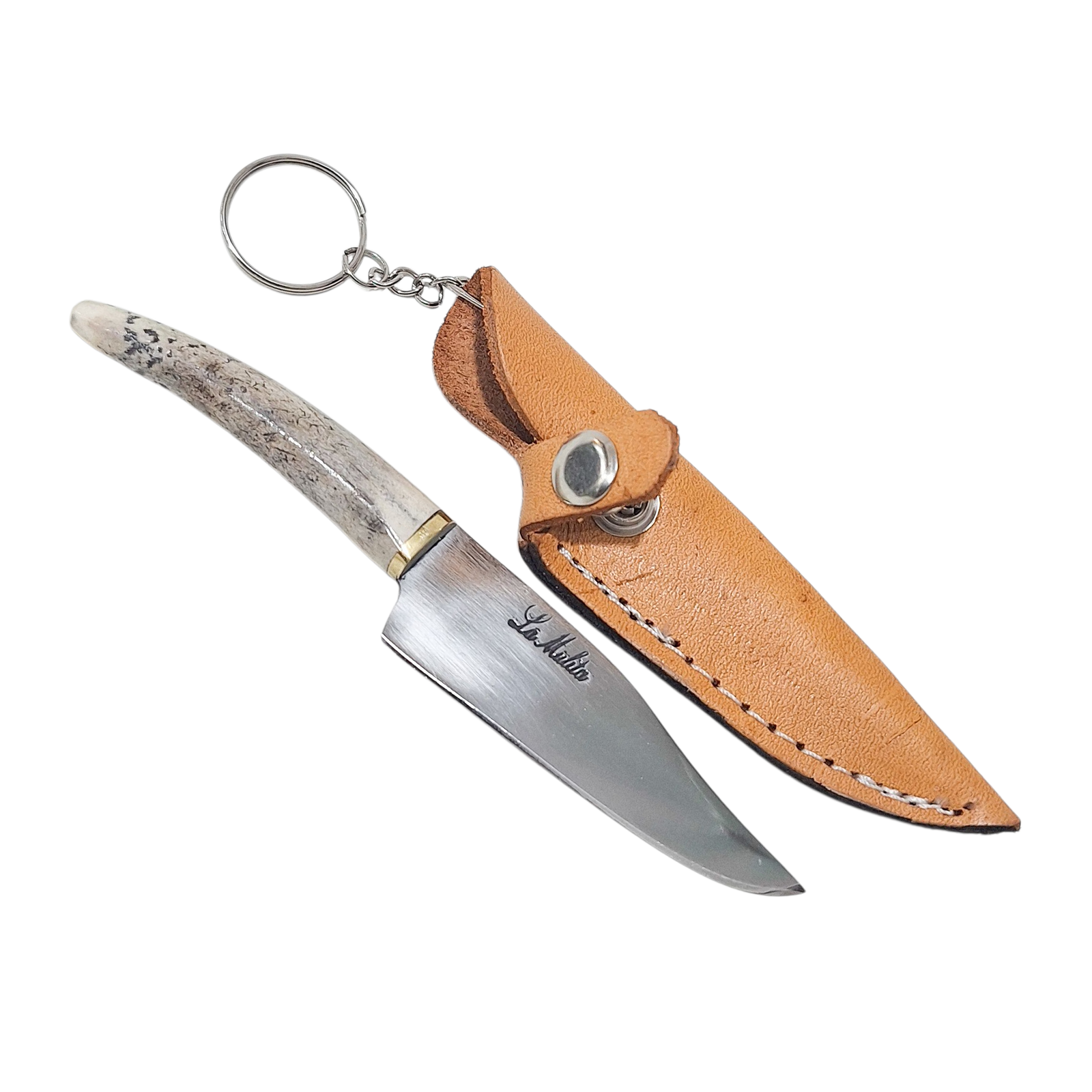 LLAVERO CUCHILLITO MANGO DE ASTA C/FUNDA DE CUERO-LLC051