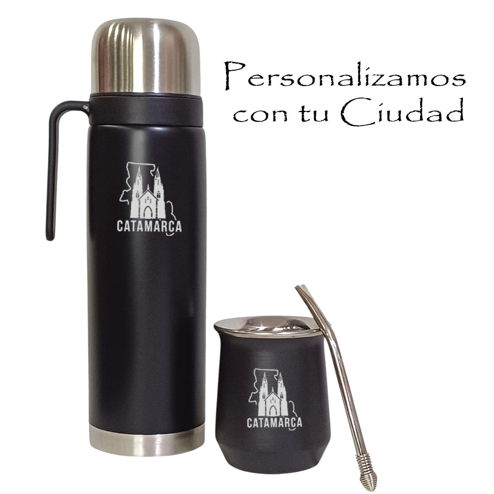 TERMO DE 1 LITRO MEDIA MANIJA+ MATE DE ACERO TERMICO PERSONALIZADO SET025P - Imagen 2