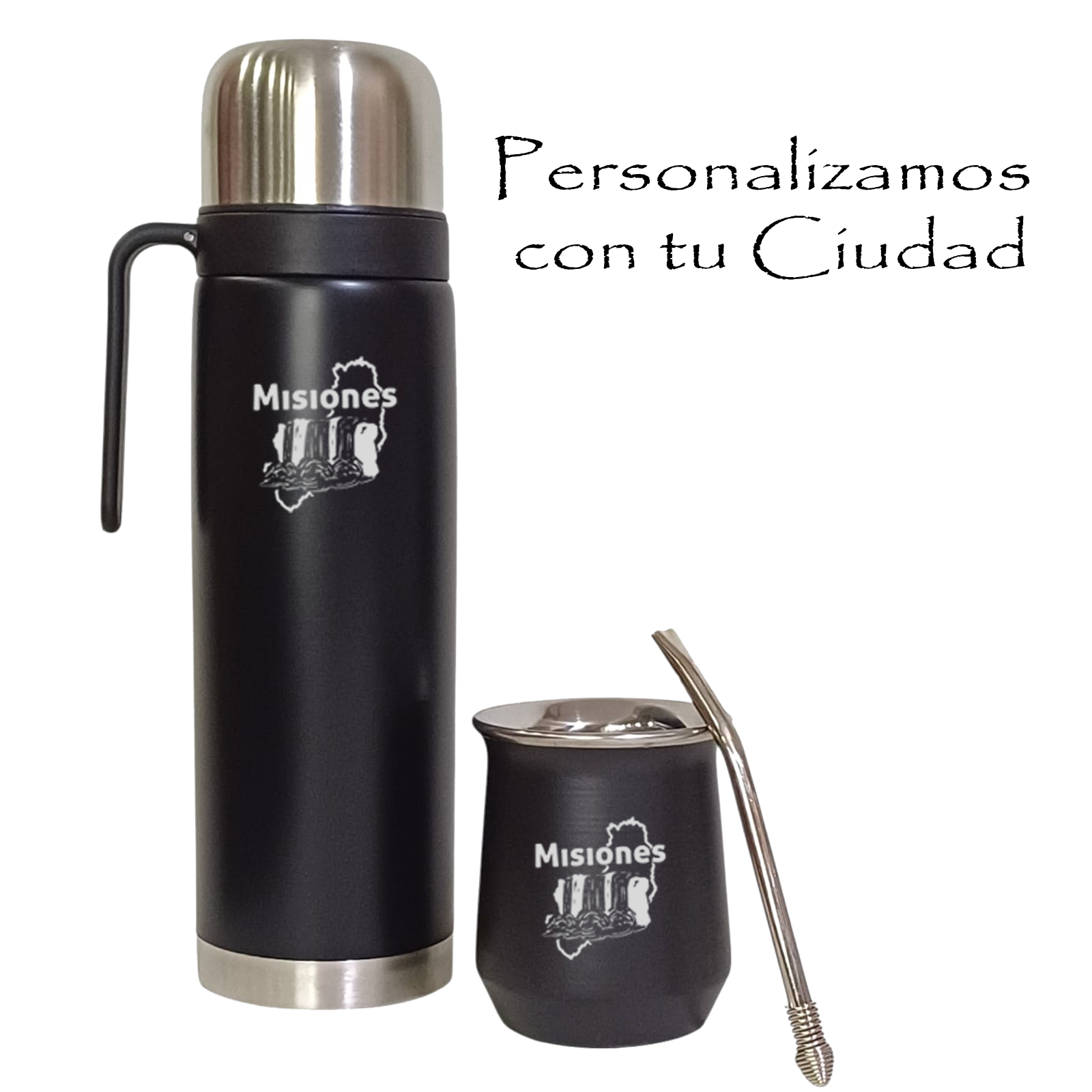 TERMO DE 1 LITRO MEDIA MANIJA+ MATE DE ACERO TERMICO PERSONALIZADO SET025P - Imagen 3