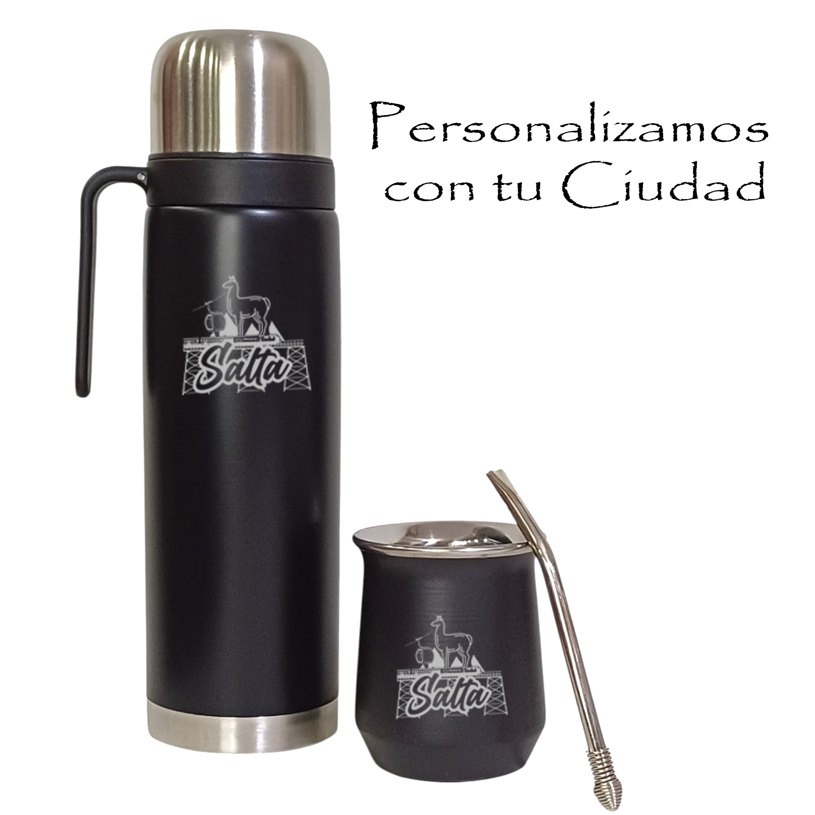 TERMO DE 1 LITRO MEDIA MANIJA+ MATE DE ACERO TERMICO PERSONALIZADO SET025P - Imagen 4