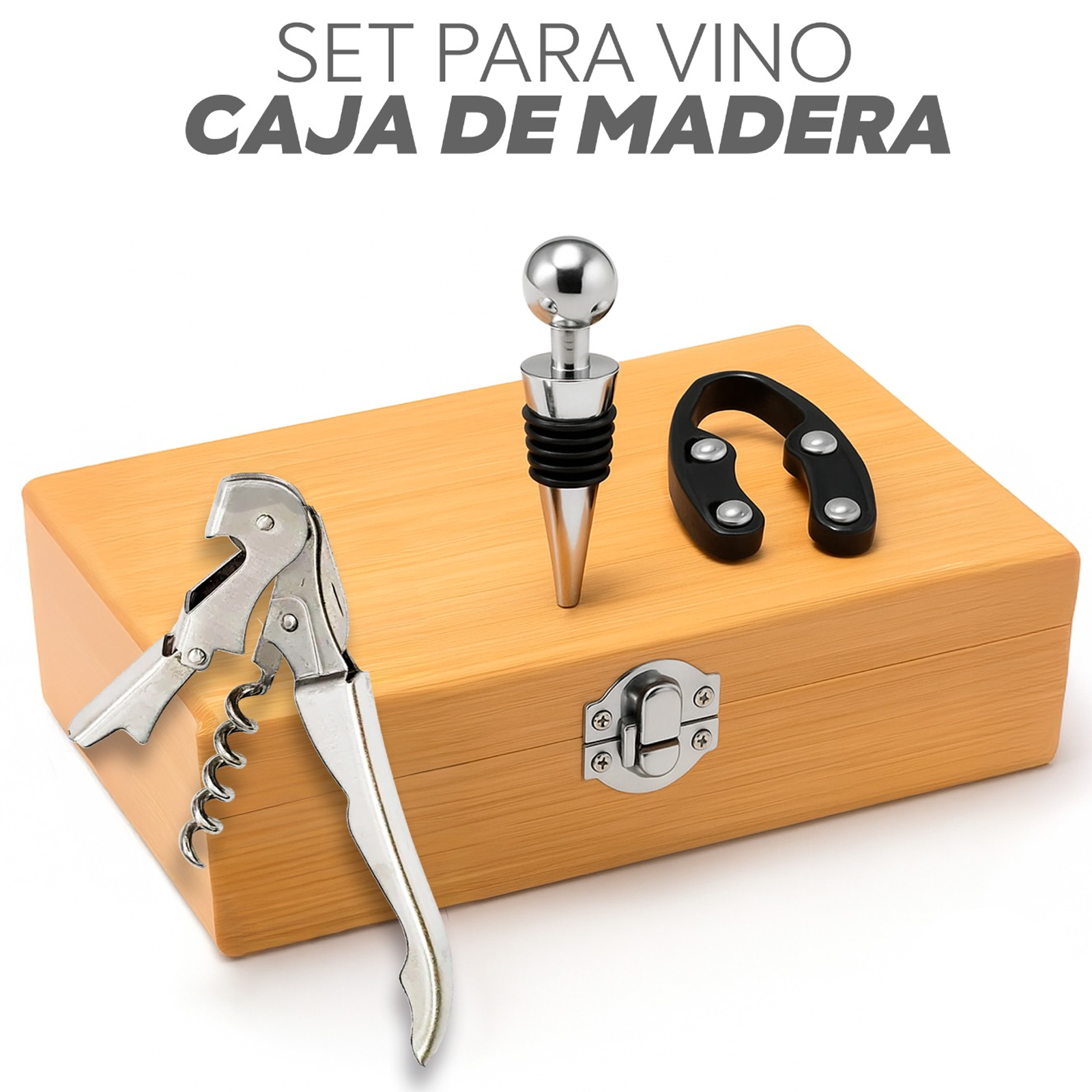 SET DE VINO- 3 PZAS – CAJA DE MADERA CON DTF UV- ASC003D