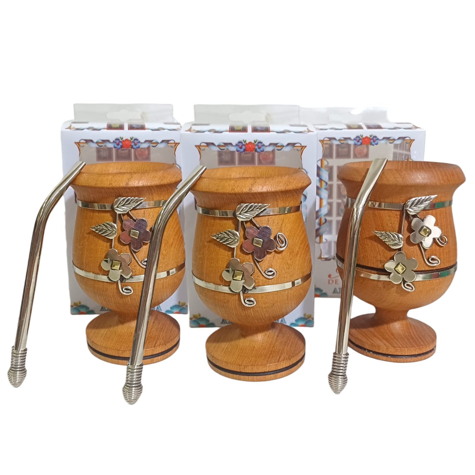 MATE DE ALGARROBO COPA GRANDE C/ALPACA FLOR MAT248