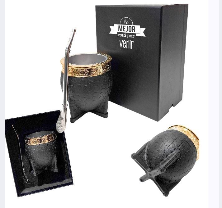 SET DE MATE IMPERIAL ONYX DE ACERO PREMIUM EN CAJA C/ BOMBILLA DE ACERO  SET004TP
