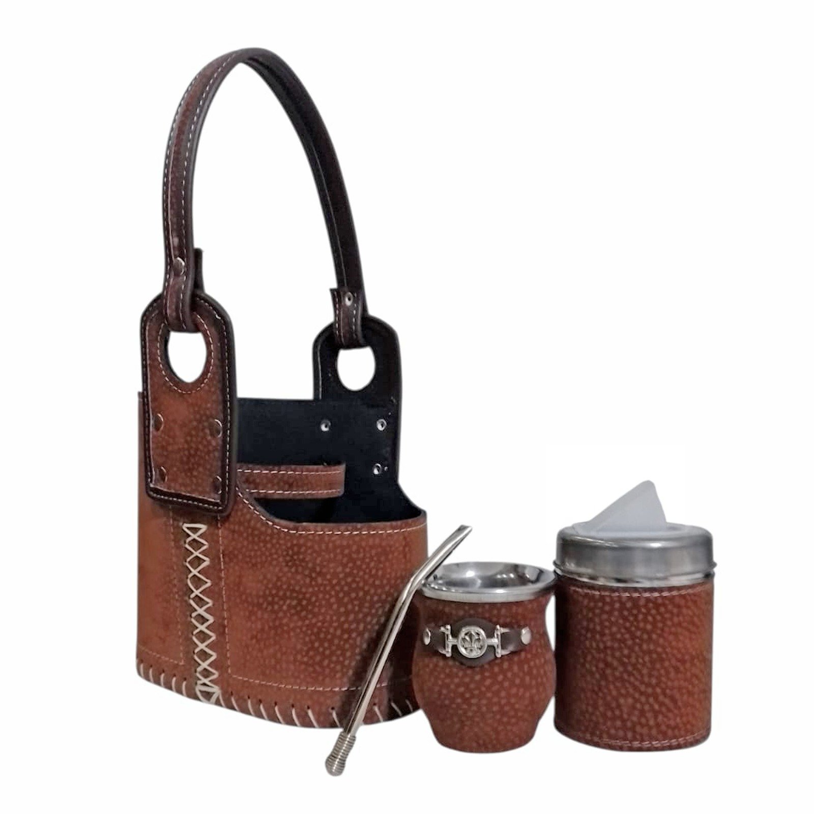 SET MATE DE ACERO CON DIJE, LATA YERBERO Y CANASTO SET210-2