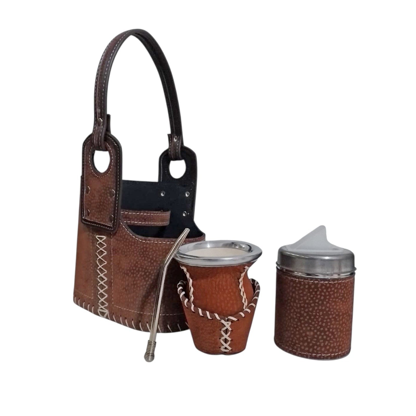 SET MATE CALABAZA DE CARPINCHO, LATA YERBERO Y CANASTO SET210-3