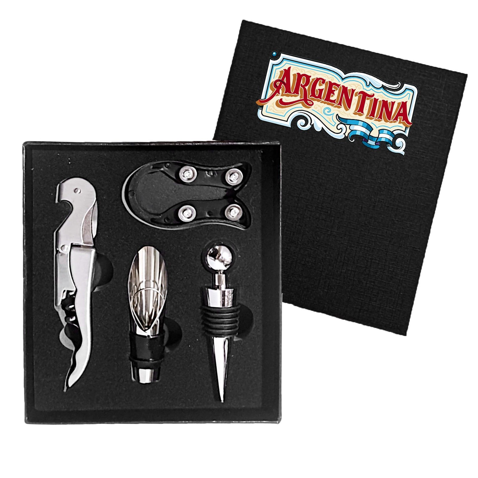 SET DE VINO- 4 PZAS – CAJA  C/ DTF PERSONALIZADO ASC008D