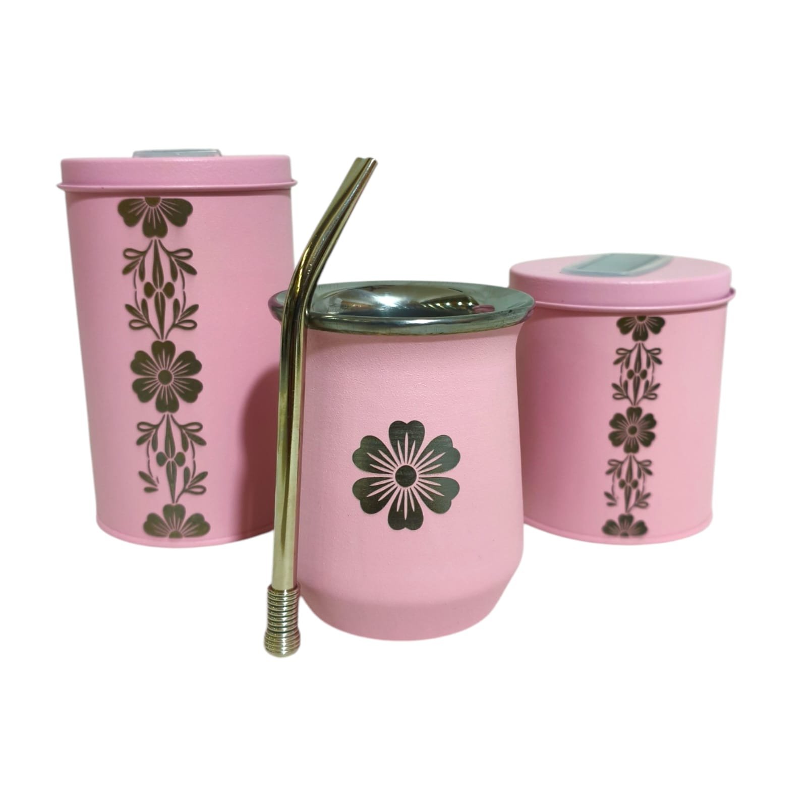 Mate de acero yerb azuc y b GR 4pzs